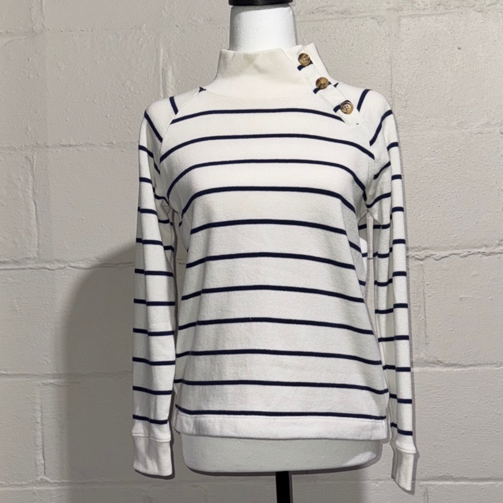 Crewcuts Navy Striped Button-Accent Sweatshirt